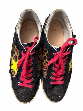Golden Goose Leopard Sneakers with Yellow Star and Pink LacesSz16, pre-owners